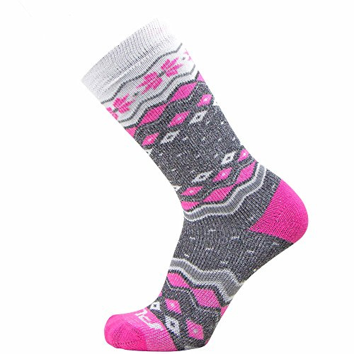 Pure Athlete Kids Ski Socks – Warm Merino Wool Skiing Snowboard Sock for Boys and Girls (1 Pair - Grey/Hot Pink, Small-Medium)
