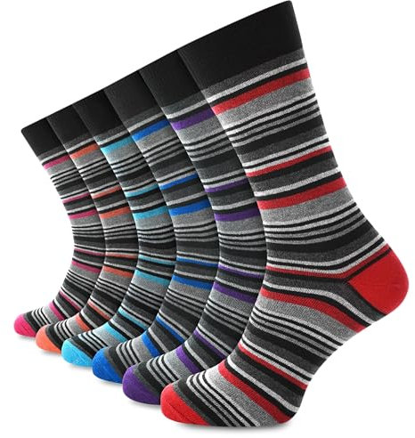 Socksmad Cotton Socks Men – 6 Pair Men’s 9-11 Multipack - Striped Socks - Mens Colourful - Soft, Durable, Lightweight - Wardrobe Essentials - Cute Gifts for Him for Chritsmas, Birthday