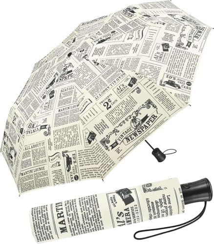 happy rain Newspaper paraguas, Paraguas de bolsillo automático, 94 cm, Compacto