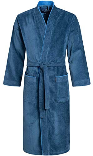 Morgenstern Bademantel Herren 100% Baumwolle Frottee Velours Saunamantel Kimono Lang für Sauna Spa Reha Pool Wellness - Oeko Tex Blau XL Peer