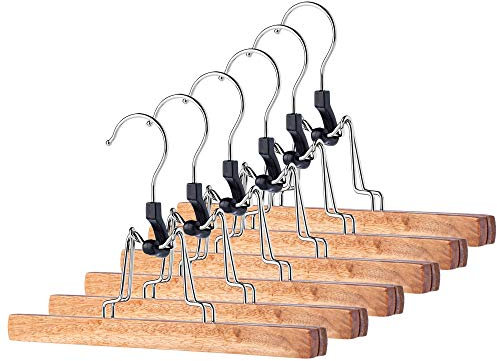 KADAX Hosenbügel aus Holz, Kleiderbügel für Kleidung, Hosen, Rock, Hosenspanner, Rockbügel, Rockspanner, 360°drehbarer Haken aus Metall, rutschfest, Klemmbügel, platzsparend (6)