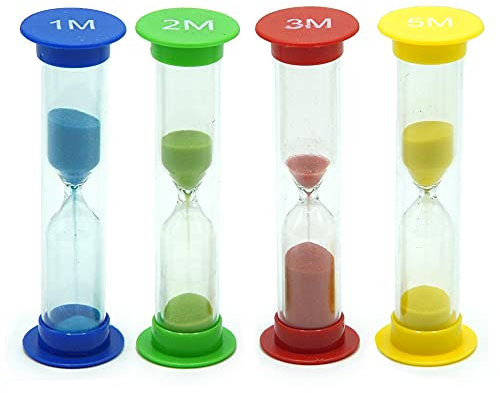 TeacherFav Sanduhr für Kinder, 4er-Set, kleine Bunte (mehrere) Stundenuhren aus Glas mit Acrylüberzug, 1 Min. 2 Min. 3 Min. 5 Min. für Klassenzimmer, Zuhause und Kinderzimmer