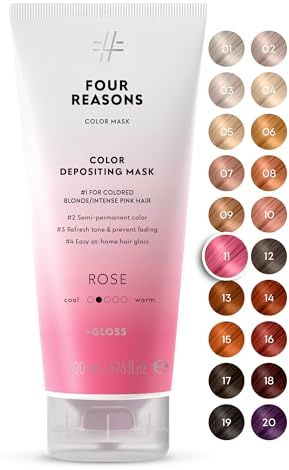 FOUR REASONS Color Mask, Rose Pink (27 Colours) – Hair Gloss & Colour Depositing Conditioner – Semi Permanent Hair Toner for Colour-Treated Hair Colour For Women – Vegan & Cruelty-Free – 200 ml