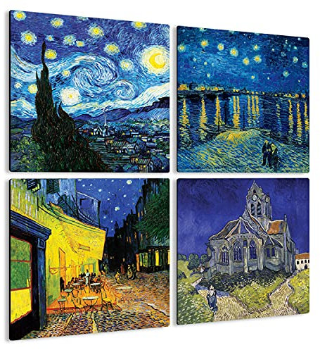 Giallobus - Quadri 4 Multi Pannello Art Board - Vincent Van Gogh - Le opere più Belle di Van Gogh - Raccolta 1 - Legno MDF - 29,7x29,7 - x 4 Pezzi