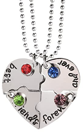 MenYiYDS 4 piezas BFF collares amistad collar para siempre mejores amigos para niñas regalos de cumpleaños colgante cadena regalos (plata)