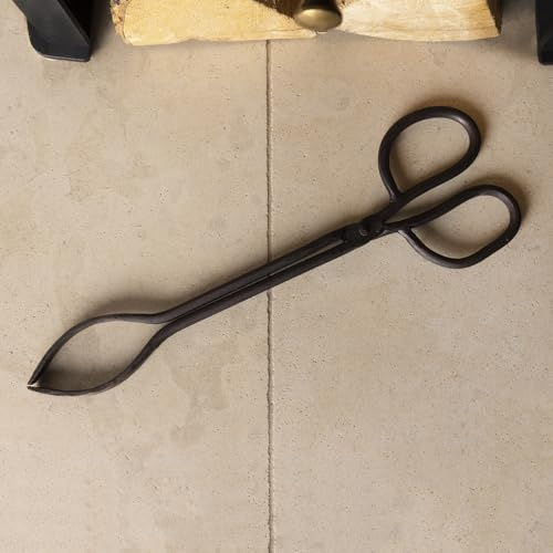 CHARLES BENTLEY Tongs, Snug, Cypress, Fireside Tongs, Iron, Black, Antique, Vintage Design, Fire Tool, Fire Accessory, Powder Coated Finish, Coal, Wood, Fireside, Wood Burner, Fireplace (37x11x0.8cm)