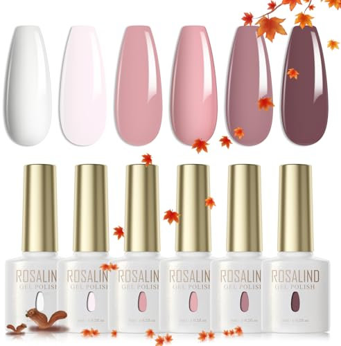 ROSALIND Lot Vernis Semi Permanent Blanc Rose Clair Rose Couleur d'Avoine 6 Couleurs Vernis à Ongles Gel UV LED Soak Off Polish Nail French Manucure Kit Couleurs Printemps été 6ml