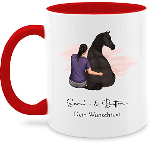 Tasse Tassen 325ml - Pferde - Frau mit Pferd I Wunschtext I Wunschname Text I Geschenk Reiter - 325 ml - Rot - geschenke für pferdefrauen reitersachen pferden pferd- glühweintassen frauen