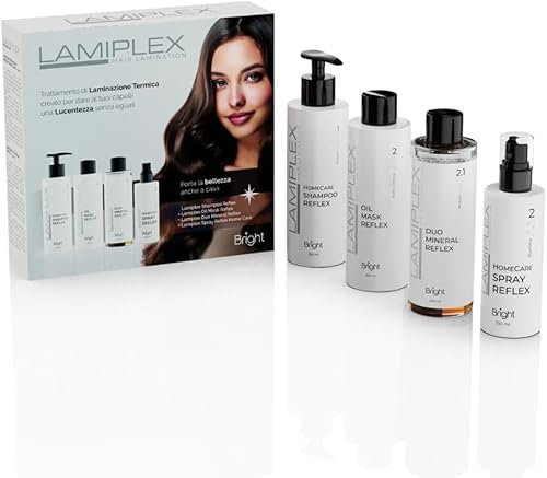 BRIGHT PROFESSIONAL HAIR Kit Laminazione Capelli Lamiplex Reflex,intensa azione Nutriente ed Illuminante,Shampoo Preparatore,Maschera Fluida Ristrutturante,Spray Illuminante,4 items,1100.0 millilitro