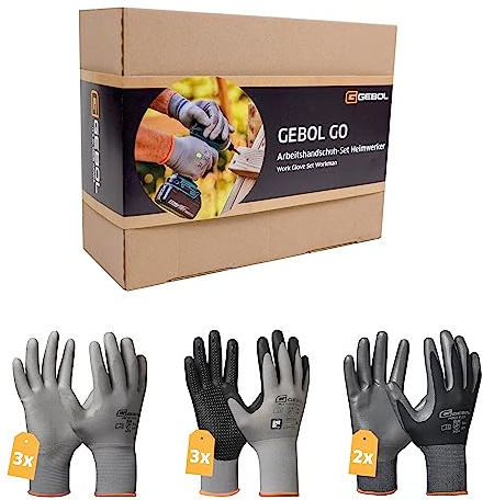 Gebol GO Juego de guantes de trabajo para bricolaje, talla XXL (talla 11), equipo de taller para proyectos de bricolaje, reparaciones y montaje, para hombre, 8 pares