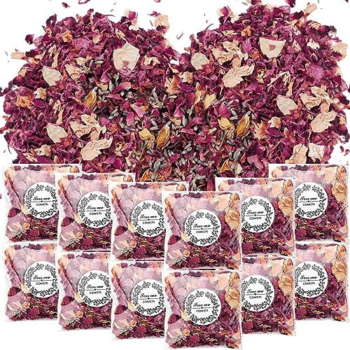PuretéavHom 12er Pack Blütenkonfetti Hochzeit Natürliches Streublumen Rosenblätter Hochzeit zum Streuen Getrocknet Blütenblätter Hochzeit Konfetti Biologisch Abbaubares für Geburtstag Party DIY Deko