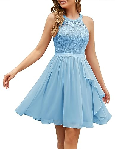 WedTrend Robe bleu clair pour femme, robe de cocktail swing florale sans manches, robe de bal courte trapèze, robe d'invitée de mariage, robe semi-formelle à encolure américaine pour occasion spéciale