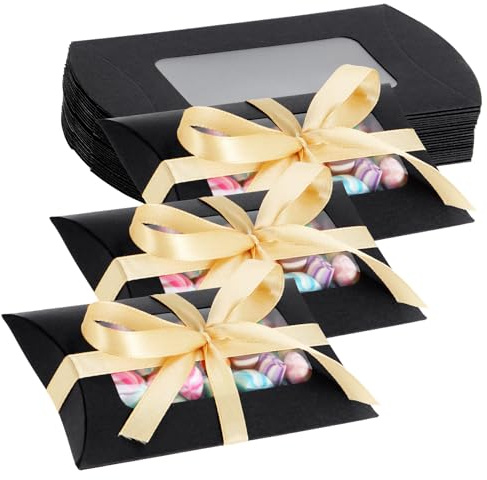 TsunNee 50 scatole di carta per caramelle con finestra, a forma di cuscino, bomboniere, regali fai da te per compleanni, Ringraziamento, Natale, Capodanno, festa della mamma, festa del papà