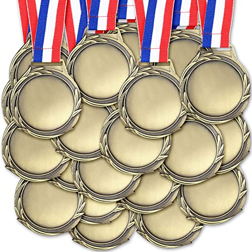 Sasylvia Blank Award Medals with Neck Ribbons Create Your Own Kit Cheer Winner Medals Participation Trophy Metal Gifts for Soccer Football Party Game (Bronze)
