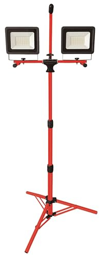 BOXTEC LED 100W Stativleuchte 2x LED Fluter m. je 50W, Teleskopstativ 8000 Lumen, IP65, 6500K, 5m Gummikabel, höhenverstellbar bis 1,85m, Leistung in Watt:100 Watt (2 x 50W) Leuchten abnehmbar