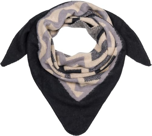 styleBREAKER Sciarpa a triangolo XXL da donna con motivo a zig-zag colorato, sciarpa invernale calda e morbida, colore:Nero-Grigio
