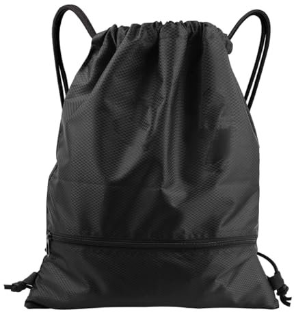 JALEVID Turnbeutel mit Reißverschluß Kordelzug, Drawstring Rucksack Sporttaschen Schwarz Sportbeutel für Herren Damen für Sport Reisen Schule Urlaub Reisen Wandern