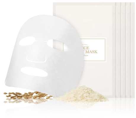 I'm from Rice Sheet Mask Pack of 5, Korean Rice Face Mask, Creamy Hydration for Dry, Combination Skin, Moist, Milky Essence, Biodegradable, Vegan, Hypoallergenic, 20ml