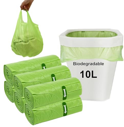 KITBEST 10L Sacchetti biodegradabili per la spazzatura, 120 pezzi, piccoli sacchetti per rifiuti alimentari con manico, sacchetti per la spazzatura compostabili per bagno (45x59cm)