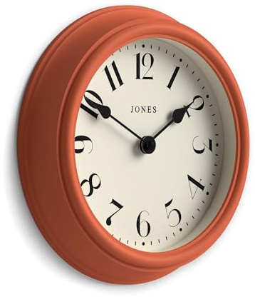 Jones Clocks® Frieze wall clock | Small round clock | 23cm | Terracotta | Classic & elegant shape | Pretty design ideal for the kitchen, living room, bedroom, large or small spaces