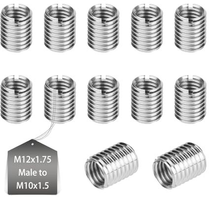 EXLECO 12x Inserti Filettati M12 a M10 15mm Boccole Filettate per Legno Inserto Filettato Autofilettante Dadi di Riduzione Filettato Riparazione Dado Riduzione Interno M10 X 1,5mm Esterno M12 X 1,75mm