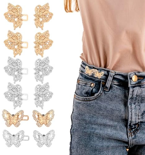 JIYIN 6 Paar Knöpfe Hosen Enger Mache, Hosenknopf zum Enger Machen Verstellbare Jeans Knöpfe Ohne Nähen Nähfreiknopf Button Pins Metall Hosenknopf für Hemd Strickjacken Kleid DIY