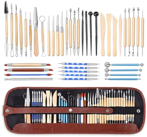 45Pcs Pottery Clay Sculpting Tools, Ceramic Tools Clay Sculpting Set for Engraving Modeling Embossing Shaping Art DIY, Polymer Clay Tools Clay Sculpting Tools with Carrying Case Bag for Beginners
