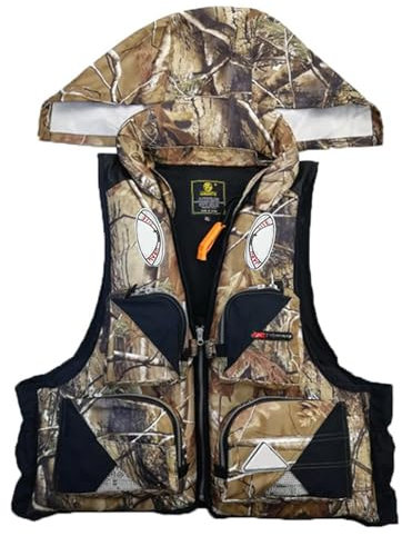 FOVIGUO Schwimmweste für Erwachsene, verstellbar mit Kreuzgurt Sicherheitsschwimmweste Rettungsweste zum Meeresangeln Driften Schnorcheln(Camouflage,XX-L)