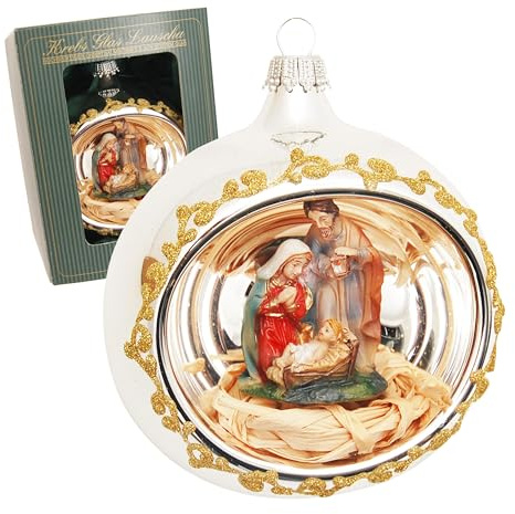 Krebs Glas Lauscha - Weihnachtsdekoration/Christbaumschmuck aus Glas - Christbaumkugel mit filigraner Krippenfigur - Farbe: Silber - Größe: 8 cm