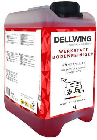 Dellwing Limpiador de suelos de taller 5 l, concentrado alcalino HD para suelos grasientos y aceitosos, limpiador industrial, fabricado en Alemania