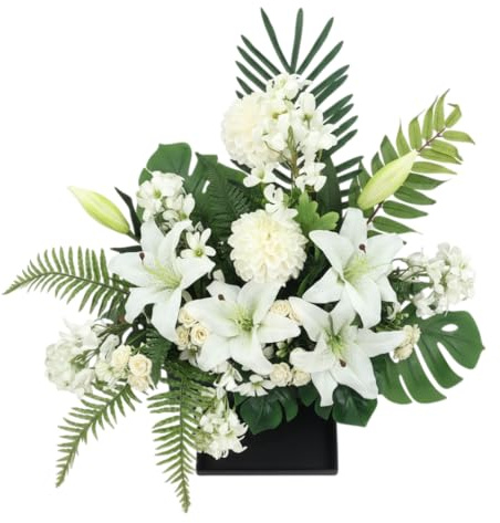 Arreglo Funerario Con Flores Blancas Artificiales Lilium De Aspecto Natural Para Sepultura