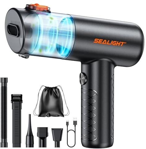 SEALIGHT Aspirabriciole Senza Fili, 32000Pa 4-in-1 Aspirapolvere Auto Cordless, One-Touch Dust Dump con 400000 RPM Motore Brushless, Mini Aspirapolvere Potente per Casa, Ufficio, Auto, Capelli
