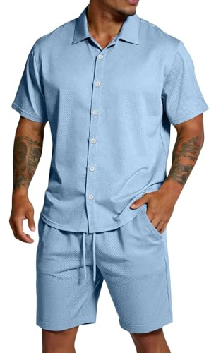 Sommaroutfit herr elegant set 2 delar män sommar kortärmad skjorta och shorts set sommardräkt button-down andningsaktiv träningsoverall fritidsoverall kort hemmadräkt för vardag semester strand