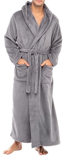 Alexander Del Rossa Mens Robe, Plush Fleece Hooded Bathrobe Men, Big and Tall Robe Steel Gray Medium (A0125STLMD)