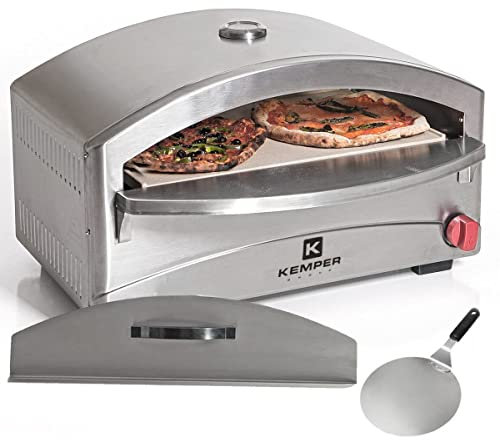 KEMPER - Four à pizza 4800W gaz Inox Cuisson Pierre réfractaire 250-400°C Max Allumage piezo Chauffe rapide spatule