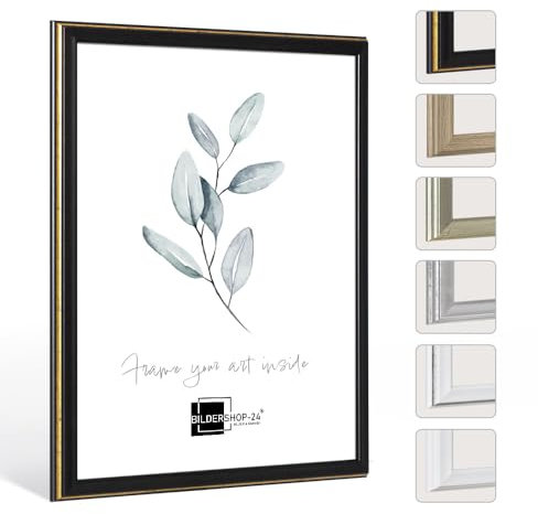 Bildershop-24 Bilderrahmen Barockrahmen Kalypso 21 X 29,7 cm (DIN A4) Schwarz Goldglanz Antik Farbe und Größe wählbar