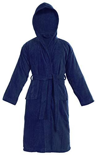 Sapphire Collection Kids Boys Girls 100% Cotton Bathrobe Hooded Terry Towelling Shawl Collar Bath Robe Bath Robe Dressing Gown 7 Colours Age 8-14