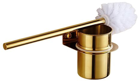 Escobilla de inodoro para escobilla de inodoro multifuncional, juego de portaescobillas de baño dorado, soporte para escobilla de inodoro, bandeja, cepillo de inodoro, cerdas suaves, sin perforaciones