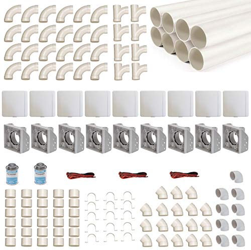 Zentralstaubsauger Einbau-Set für 9 Saugdosen mit Rohren, Fittings & Co. - Montageset für DIY-Einbau einer Staubsaugeranlage - Saugdose VacuValve ES quadratisch