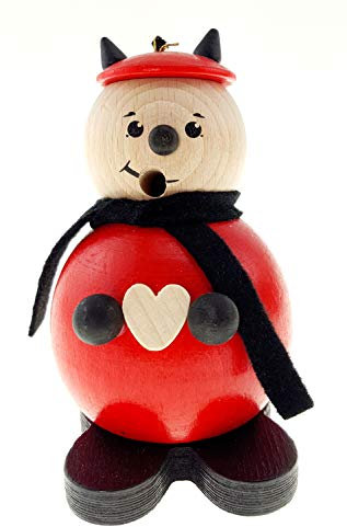 Hess since 1990 Ahumador de Bolas de Madera, Figura de Incienso del Diablo, Aprox Decoración para la época de Adviento y Navidad de los Montes Metálicos, Haya, Rojo y Negro, ca. 12 cm