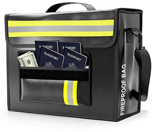 Feuerfeste und wasserdichte Dokumententasche -6 Schichten Brandschutz- （43x30x13cm 4500°F） Mit Brieftaschenschutz - Reflektierend, um Sie Nachts zu Finden – Schützt Wertsachen vor Feuer und Wasser