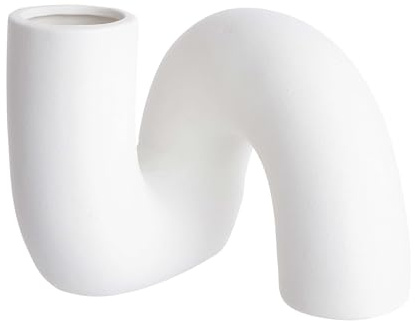 BUTLERS Keramik Vase abstrakt in Weiß -Pipe - Moderne Dekoration für Wohnzimmer, Regal und Tischdeko | Blumenvase für einzelne Blumen, kleine Sträuße oder dekorative Trockenblumen