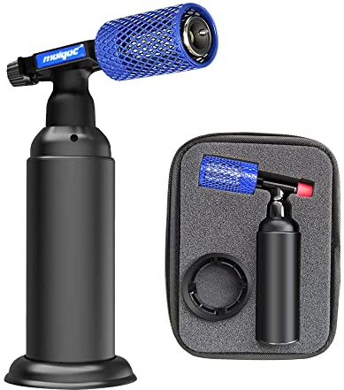 Molgoc Butane Torch with Anti-scalding Device,Stainless Steel Protective Cover,Refillable Kitchen Torch Lighter,Adjustable Flame Guard. (Butane Gas Not Included,Blue)