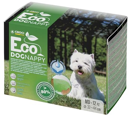 Croci Eco Dog Nappy - Pañales para perros machos - Ropa interior para orina - Biodegradable, antiolor, pañales desechables para perros, 12 piezas, talla M, 32-44 cm