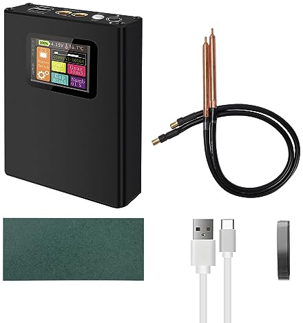 Docreate - Soldador de puntos de mano ajustable de 30 niveles con visualización LCD, portátil recargable mini máquina de soldadura por puntos con correa de níquel y bolígrafo de soldadura por puntos