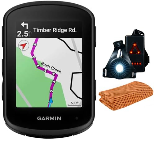 Garmin 010-02695-00 Edge 840, Compact GPS Cycling Computer, Device Only | Official USA Partner Model | Bundle with Sport Towel + Deco Essentials Wearable Commuter Front and Rear Safety Light