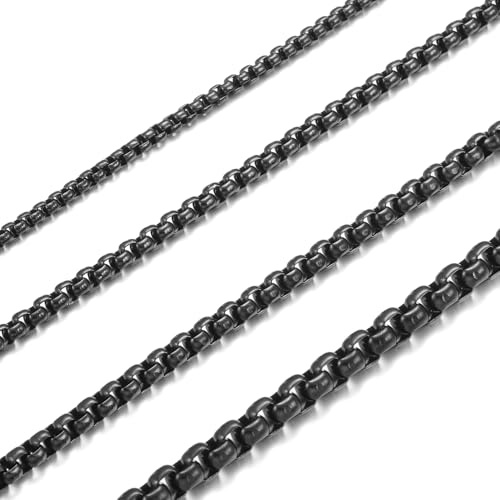 HSWYFCJY Señoras Caballeros de acero inoxidable de plata de oro ferrosos caja de cadena de enlace collar collar de ancho 2-4 MM Longitud 45-70 CM