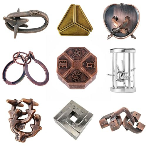 JurciCat 9 Stück knobelspiele Metall Geduldspiele für Kinder Geduldsspiel für Erwachsene Ideal zum Verschenken an Jugendliche und Knobelspiele für Erwachsene Geschenk Sets