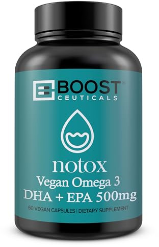 BoostCeuticals Vegan Omega 500mg Algae Oil – Perfect Maintenance Dose for Daily Heart Brain Wellness – No Fishy Burps, Vegan Non-GMO 60 Count