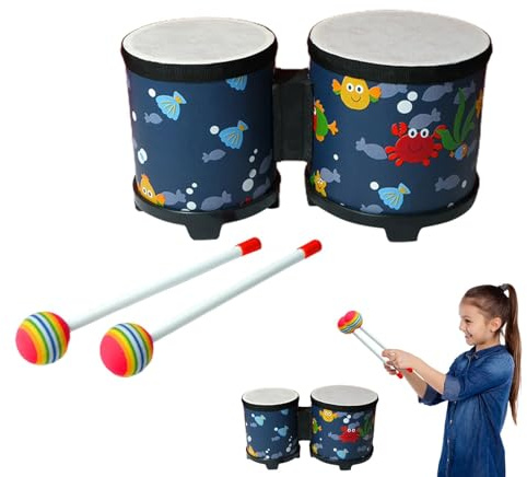 Bongo Drums - Adultes Instrument De Musique, Jouet De Batterie pour enfantss | Tambour dans Le Corps avec 2 Pilons Colorés, Instrument Orff Bongo Tambour Bébé Tambour À Main pour enfantss Adultes